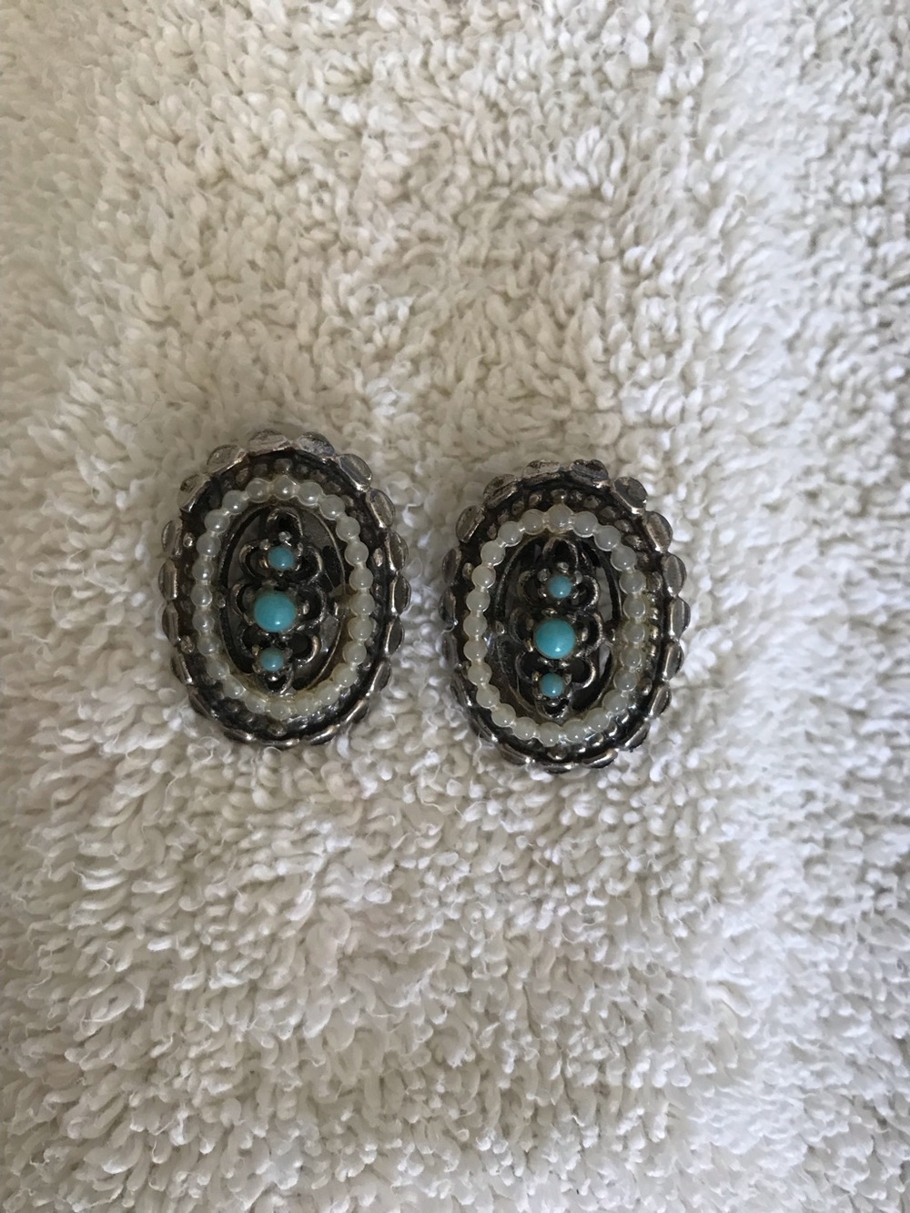 Turquoise and Pearl Oval Clip-On Earrings - Women's Jewelry
